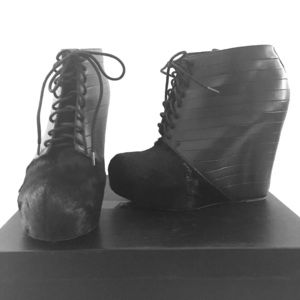 Matiko Black  calf Hair + Leather Wedge Platform